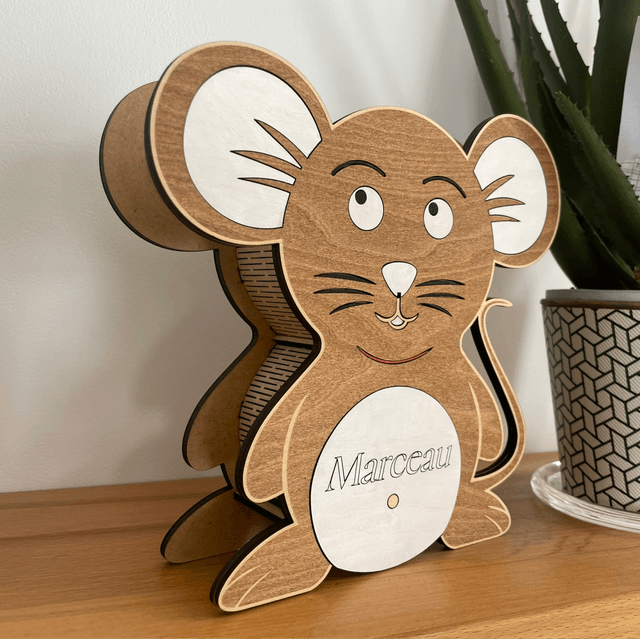 Tirelire en bois souris personnalisable