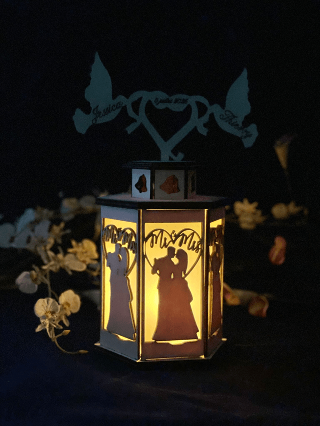 Lanterne de mariage en bois personnalisée – Pour bougie LED