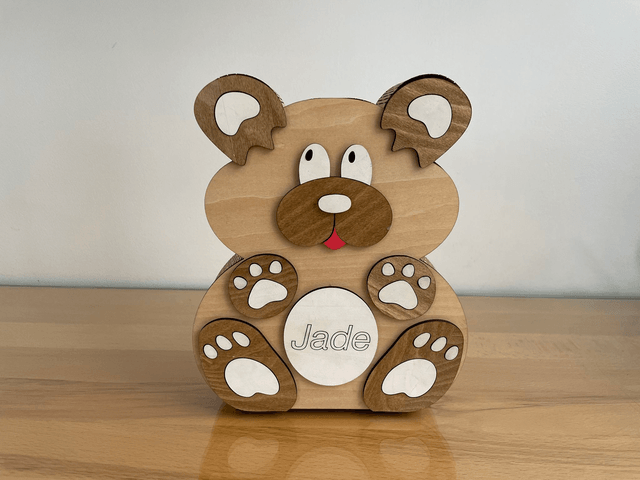 Tirelire en bois cochon, ours, hippopotame personnalisable