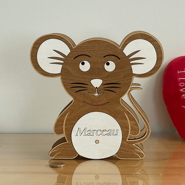 Tirelire en bois souris personnalisable